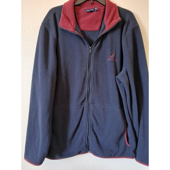 Nautica Men’s Fullzip Fleece Jacket -Navy/Maroon-Pockets-Sz XXL - Picture 2 of 15